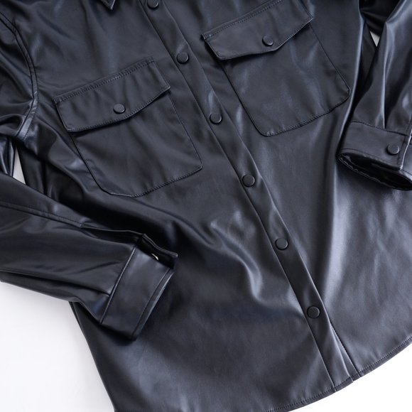Laundry By Shelli Segal Black Faux Leather Button Shacket Jacket Size Large - Picture 8 of 16